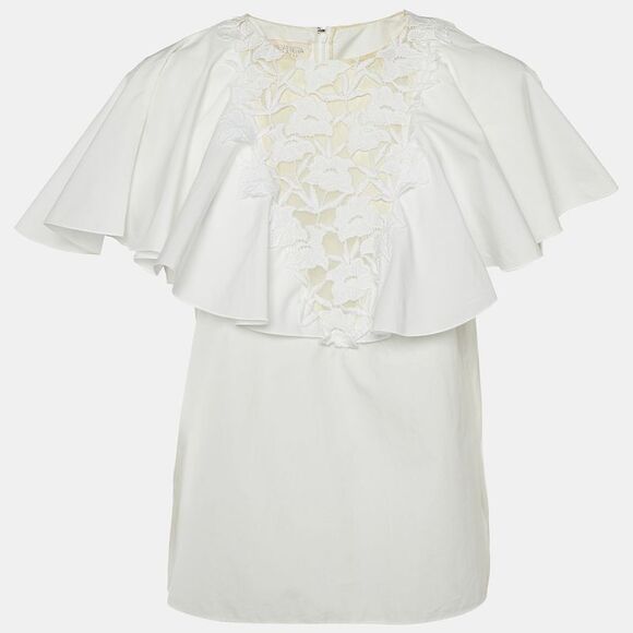 Giambattista Valli White Lace Trim Cotton Ruffled Top M - Picture 1 of 6